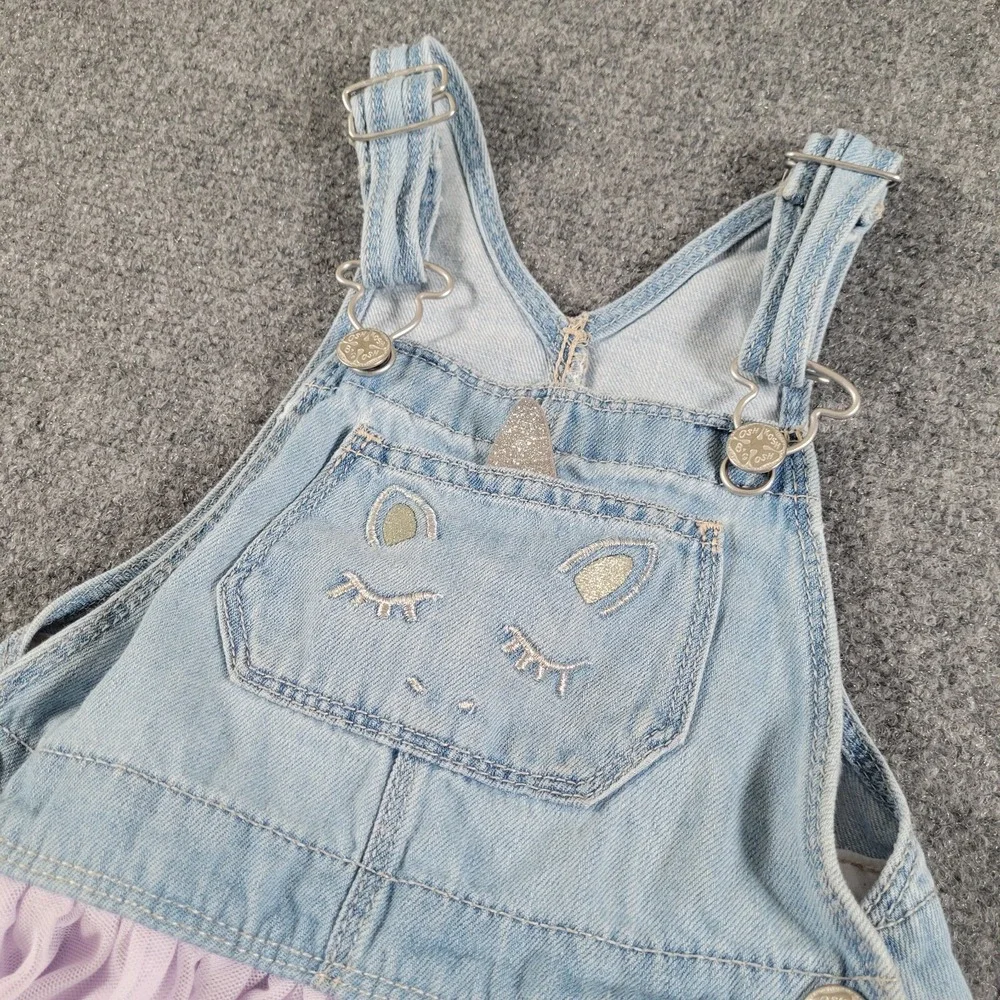 Oshkosh B'gosh Jumper Girl Toddler 4T Denim Unicorn Vestbak Overalls Tulle